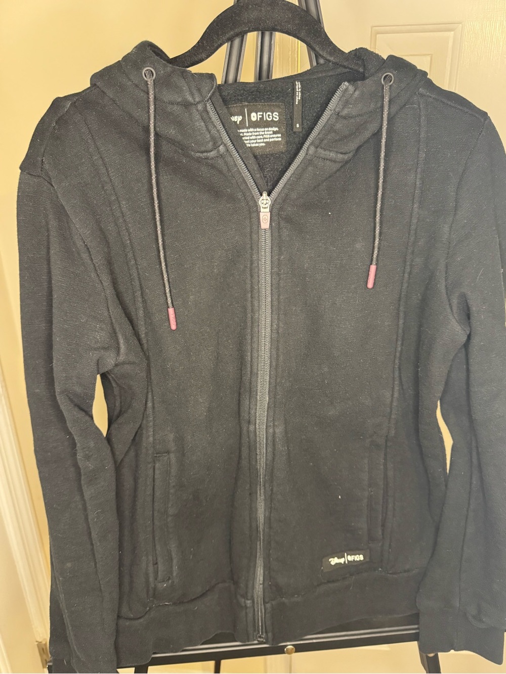 Figs Black Zip-Up Utility Jacket with Pink Drawstring Tips